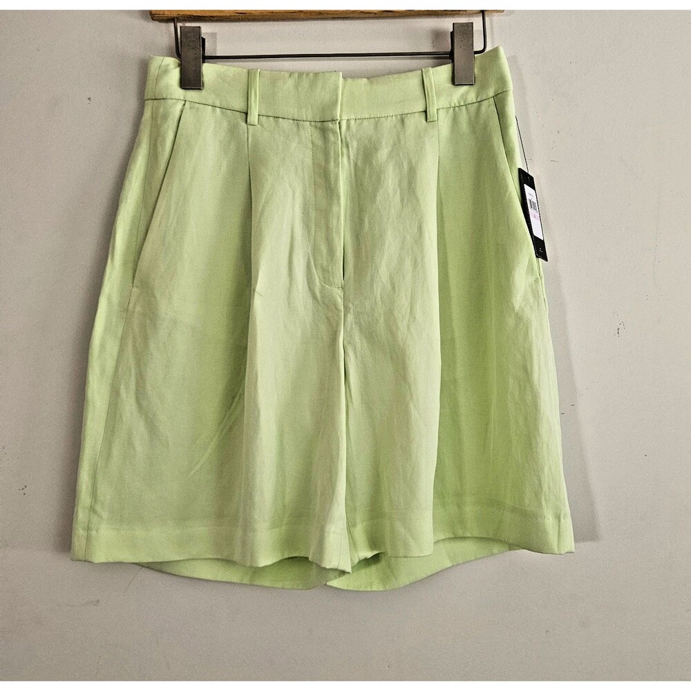 Tommy Hilfiger Women's Trouser Shorts 6 Green Pleated Tailored Linen Lyocell